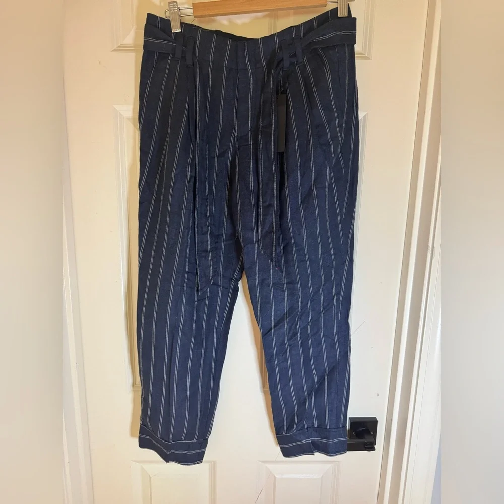 NWT BANANA REPUBLIC LUXE LINEN AVERY VERTICAL STRIPE PANTS SIZE 0 STRAIGHT‎ LEG